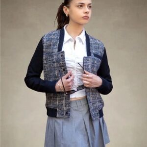 Members Only Blue Tweed Bomber Jacket